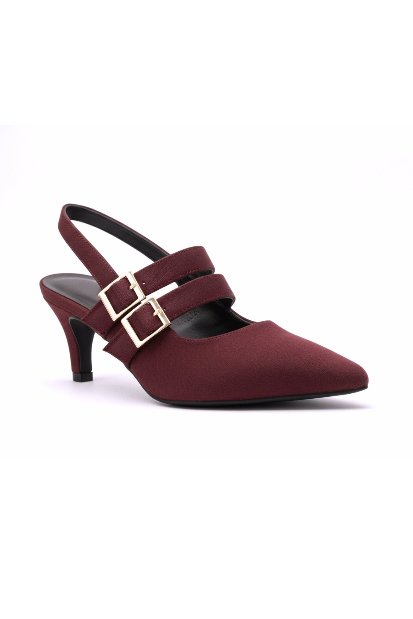 DOUBLE BUCKLE STILETTOS - WINE