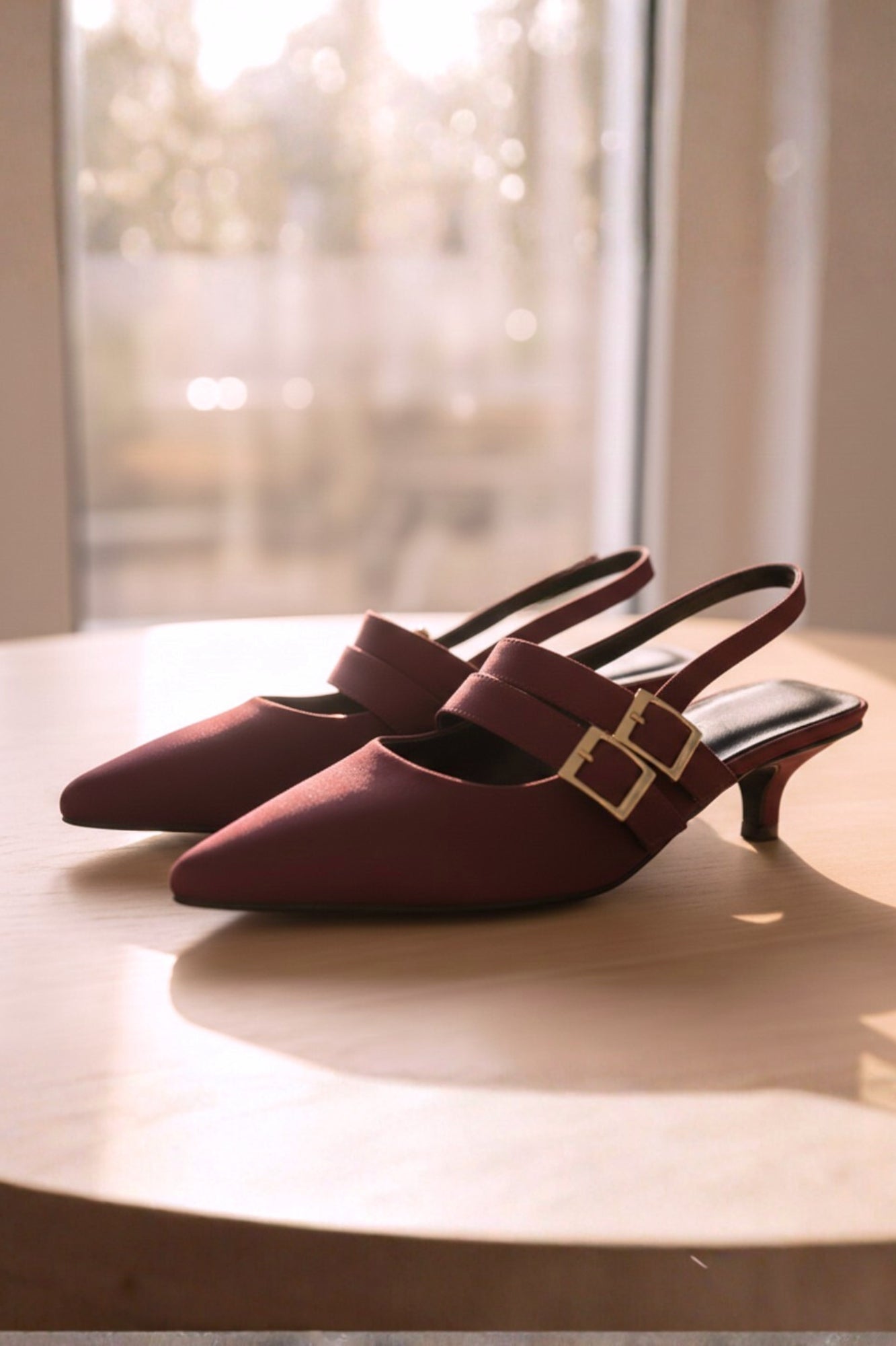 DOUBLE BUCKLE STILETTOS - WINE